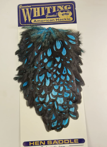 Whiting American Hen Saddle - Black Laced White Dyed -