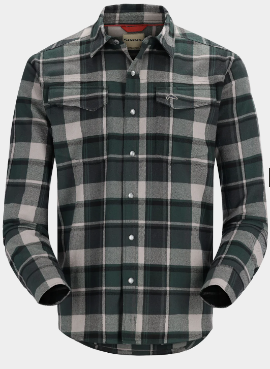 Simms M's Gallatin Flannel LS Shirt - Forest/Carbon Woodsman Plaid
